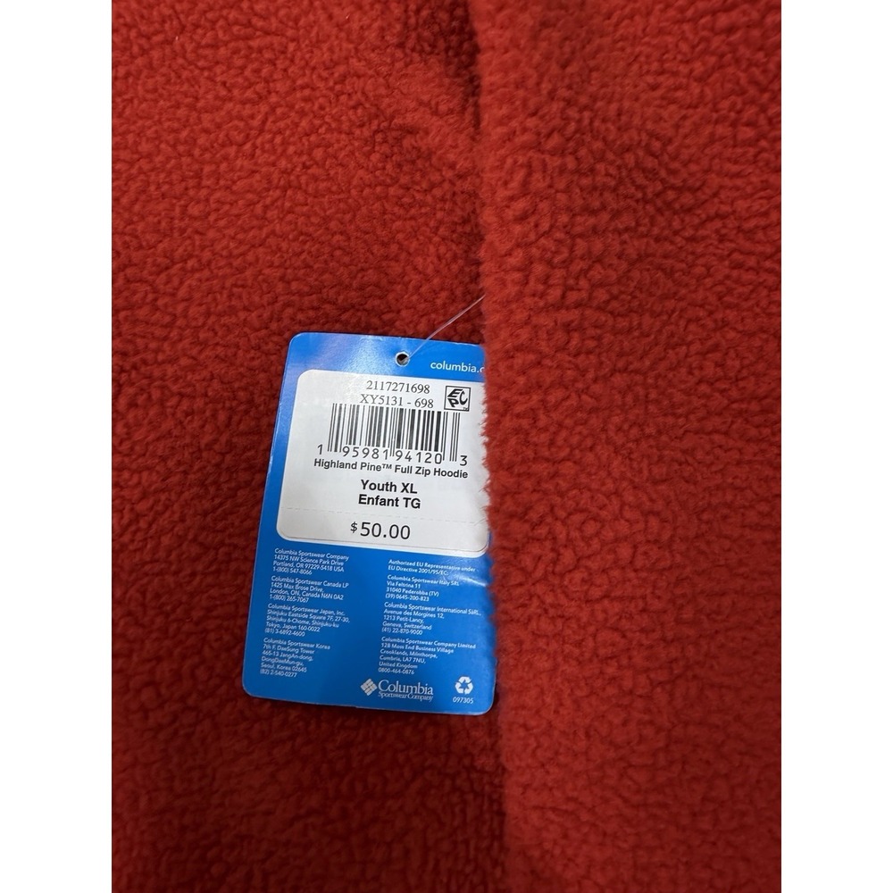 Columbia Kids' Highland Pine Full-Zip Fleece Hoodie Red XL NWT - Picture 3 of 7